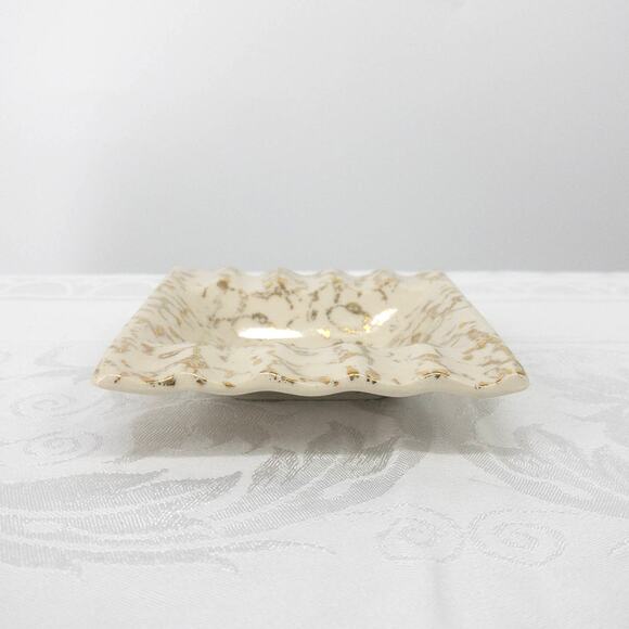 Vintage MCM Ashtray 22 KT Gold White Hand Painted 5" X 4" - Picture 4 of 12